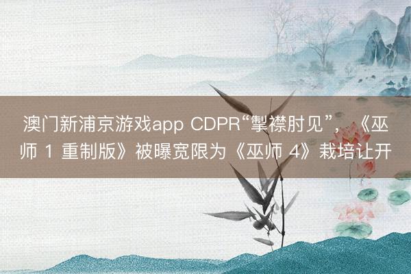 澳門(mén)新浦京游戲app CDPR“掣襟肘見(jiàn)”，《巫師 1 重制版》被曝寬限為《巫師 4》栽培讓開(kāi)