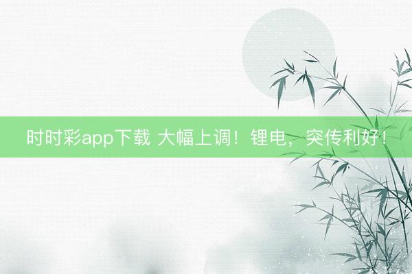 時時彩app下載 大幅上調！鋰電，突傳利好！