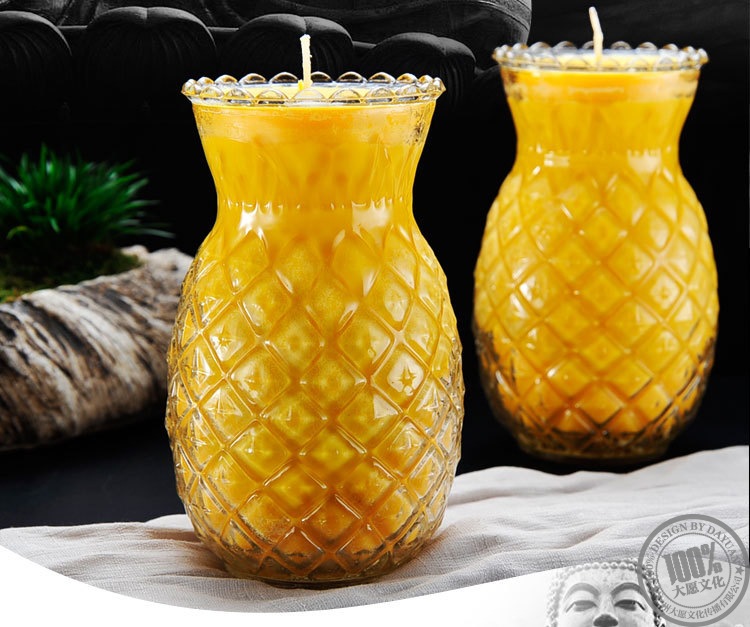 天旺酥油燈_1/3/5/7/15天旺來菠蘿酥油燭鳳梨玻璃.